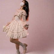 Vestido Floral Rosa Con Cárdigan De Punto A Juego - Tienda Kawaii