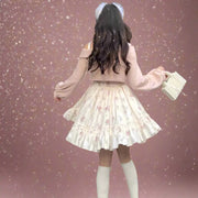 Vestido Floral Rosa Con Cárdigan De Punto A Juego - Tienda Kawaii