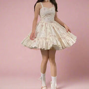 Vestido Floral Rosa Con Cárdigan De Punto A Juego - Tienda Kawaii