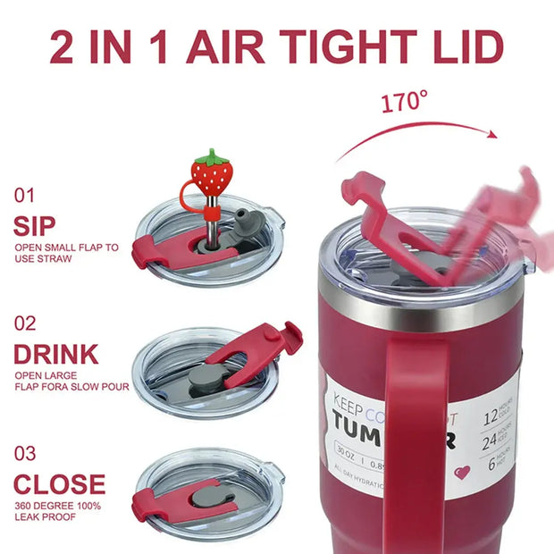 Vaso Térmico De Acero Inoxidable 30oz Con Pajita - Tienda Kawaii