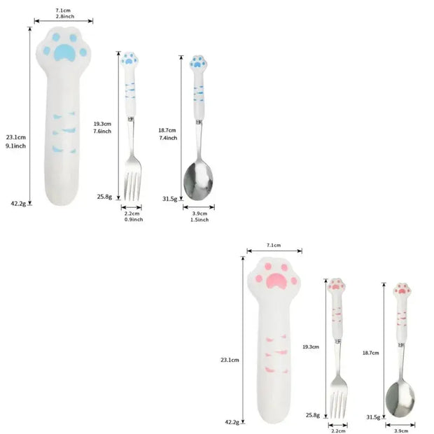 Juego De Cubiertos De Gato Con Caja De Almacenamiento - Tienda Kawaii