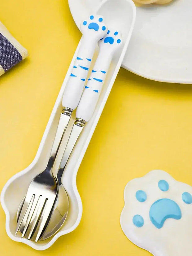 Juego De Cubiertos De Gato Con Caja De Almacenamiento - Tienda Kawaii