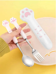 Juego De Cubiertos De Gato Con Caja De Almacenamiento - Tienda Kawaii