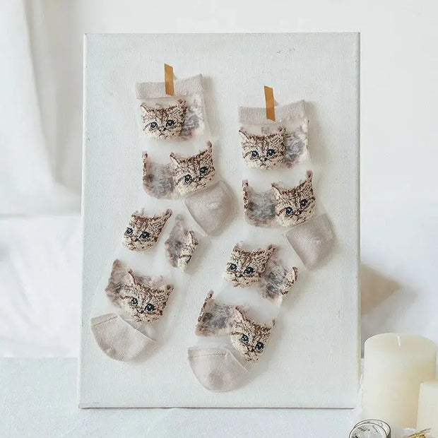 Calcetines De Tobillo Aesthetic De Gato Transparente - Tienda Kawaii
