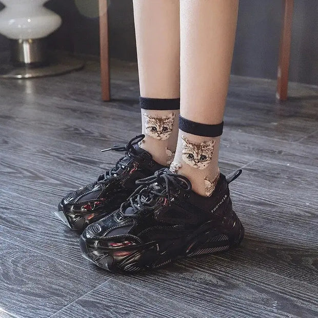 Calcetines De Tobillo Aesthetic De Gato Transparente - Tienda Kawaii