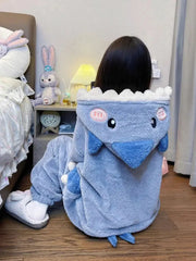 Pijama Enterizo Kawaii Tiburón Suave Con Capucha Y Cola - Tienda Kawaii