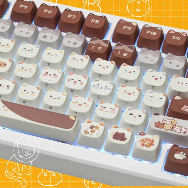 Keycaps Forma De Gato 108 Teclas Aesthetic Kawaii - Tienda Kawaii