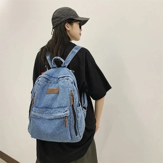 Mochila Escolar De Moda Vaquera Multi-Bolsillo - Tienda Kawaii