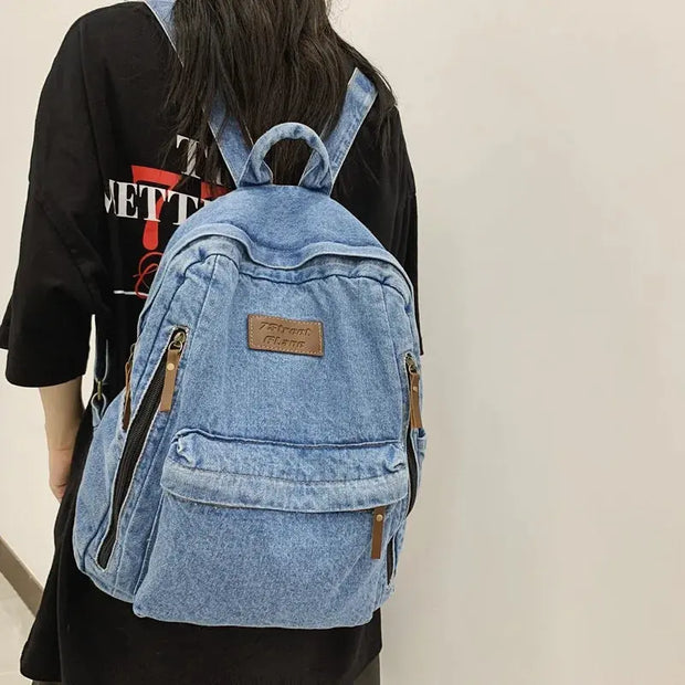 Mochila Escolar De Moda Vaquera Multi-Bolsillo - Tienda Kawaii