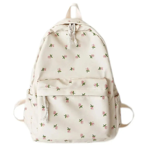 Mochila Floral Grande Capacidad Estilo Preppy - Tienda Kawaii