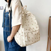 Mochila Floral Grande Capacidad Estilo Preppy - Tienda Kawaii