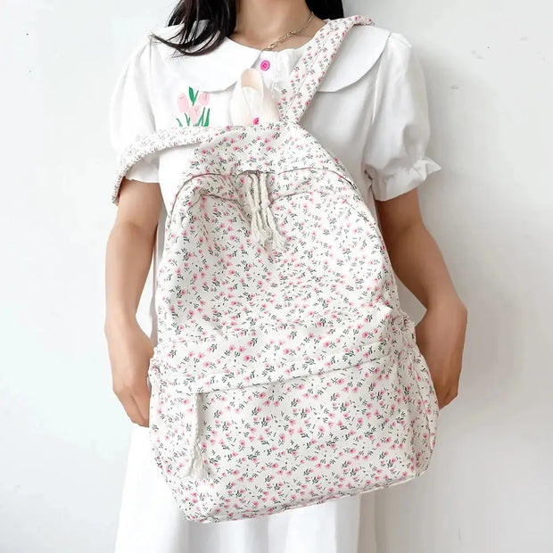 Mochila Floral Grande Capacidad Estilo Preppy - Tienda Kawaii