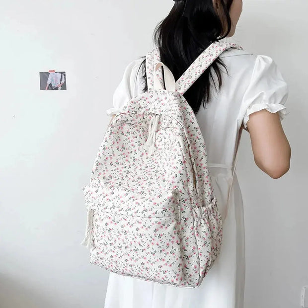 Mochila Floral Grande Capacidad Estilo Preppy - Tienda Kawaii