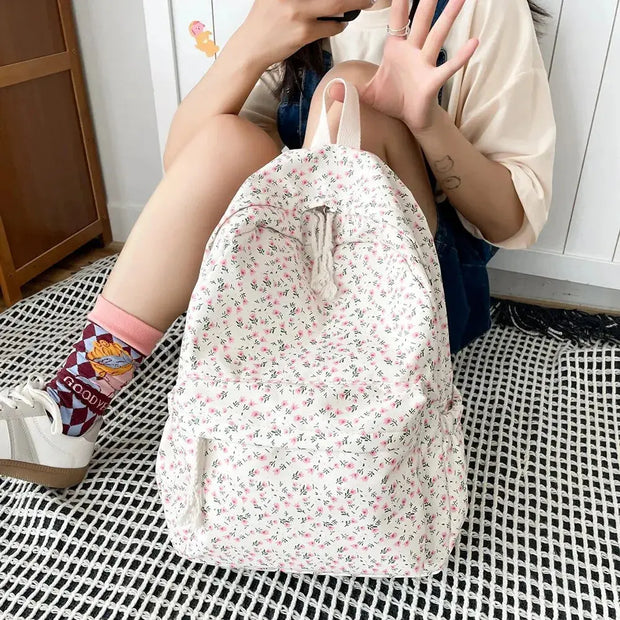 Mochila Floral Grande Capacidad Estilo Preppy - Tienda Kawaii
