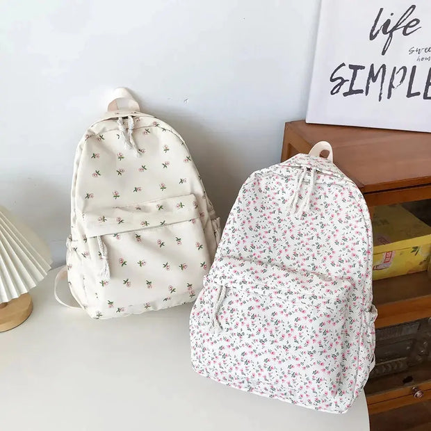 Mochila Floral Grande Capacidad Estilo Preppy - Tienda Kawaii