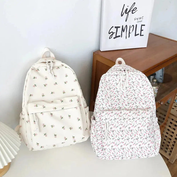 Mochila Floral Grande Capacidad Estilo Preppy - Tienda Kawaii