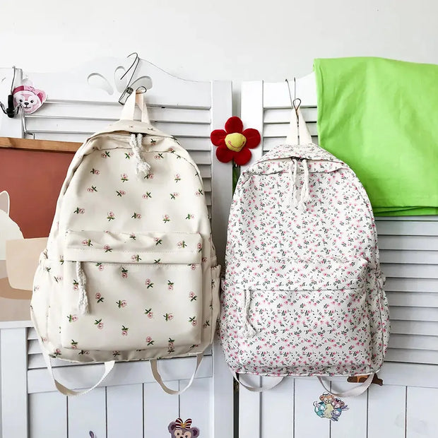 Mochila Floral Grande Capacidad Estilo Preppy - Tienda Kawaii