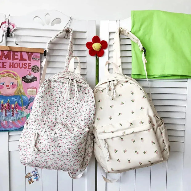 Mochila Floral Grande Capacidad Estilo Preppy - Tienda Kawaii