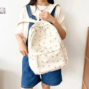 Mochila Floral Grande Capacidad Estilo Preppy - Tienda Kawaii
