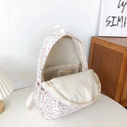 Mochila Floral Grande Capacidad Estilo Preppy - Tienda Kawaii
