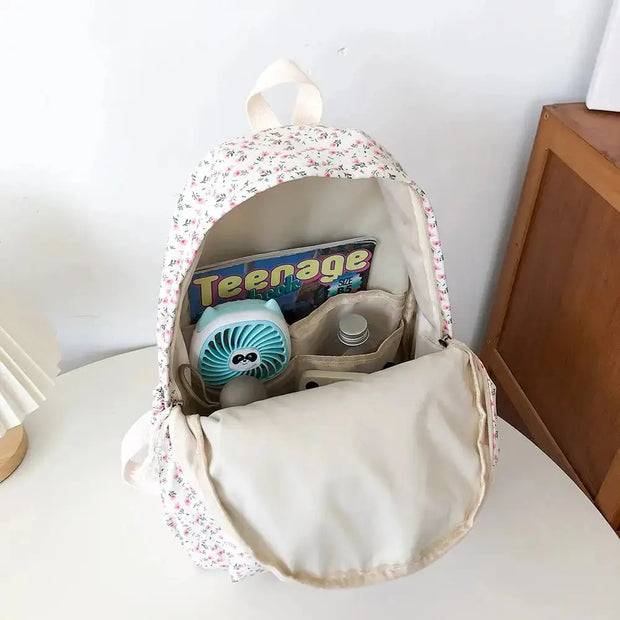 Mochila Floral Grande Capacidad Estilo Preppy - Tienda Kawaii