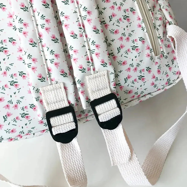 Mochila Floral Grande Capacidad Estilo Preppy - Tienda Kawaii