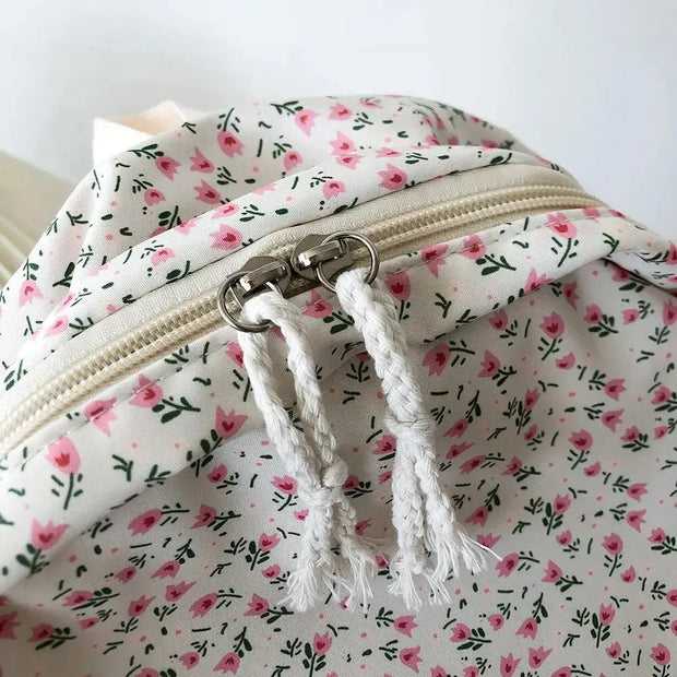 Mochila Floral Grande Capacidad Estilo Preppy - Tienda Kawaii