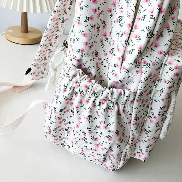 Mochila Floral Grande Capacidad Estilo Preppy - Tienda Kawaii