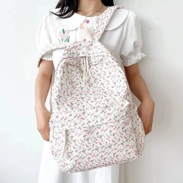 Mochila Floral Grande Capacidad Estilo Preppy - Tienda Kawaii