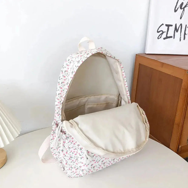Mochila Floral Grande Capacidad Estilo Preppy - Tienda Kawaii