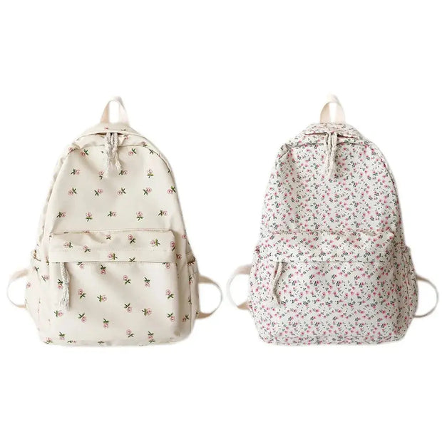 Mochila Floral Grande Capacidad Estilo Preppy - Tienda Kawaii