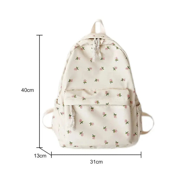 Mochila Floral Grande Capacidad Estilo Preppy - Tienda Kawaii