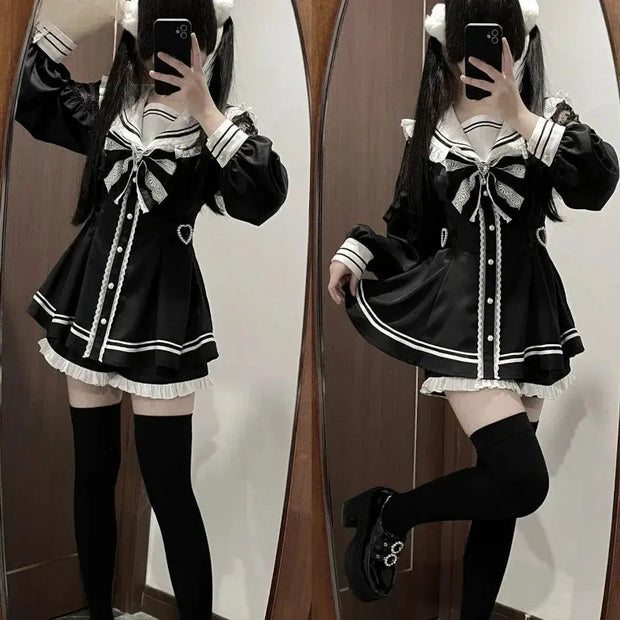Vestido Gótico Con Lazo Y Conjunto De Shorts Y2K - Tienda Kawaii