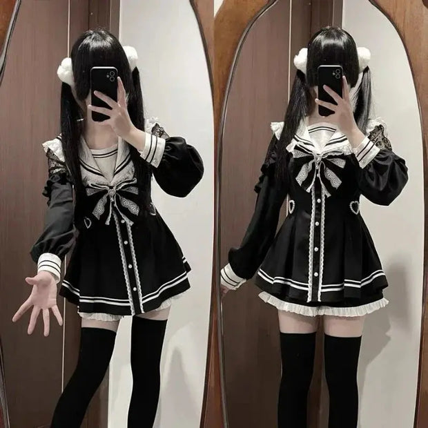 Vestido Gótico Con Lazo Y Conjunto De Shorts Y2K - Tienda Kawaii