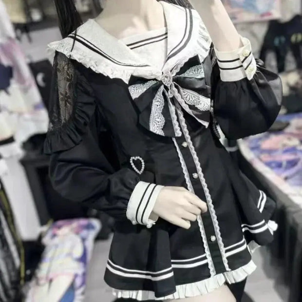 Vestido Gótico Con Lazo Y Conjunto De Shorts Y2K - Tienda Kawaii