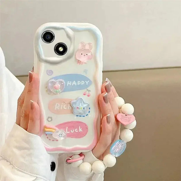 Funda iPhone Con Cuerda y Cadena de Charms Decorativos - Tienda Kawaii