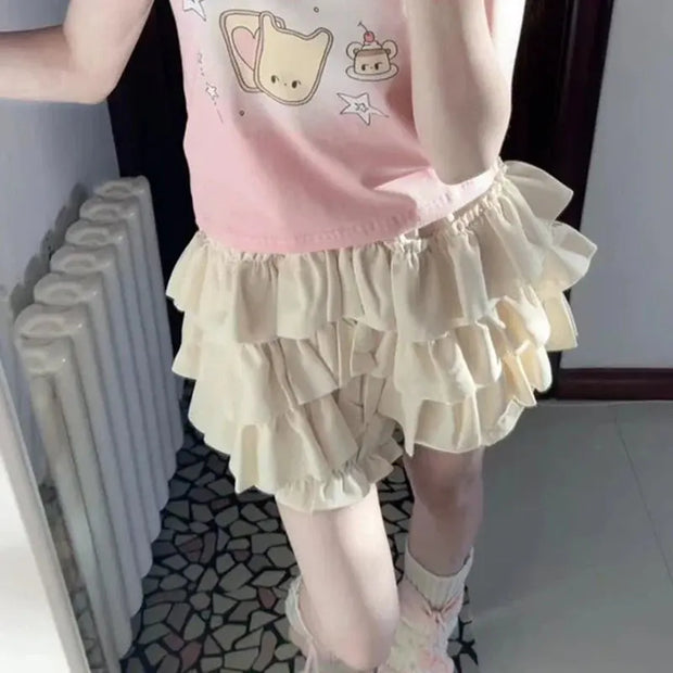 Falda Mini Con Volantes De Talle Alto - Tienda Kawaii