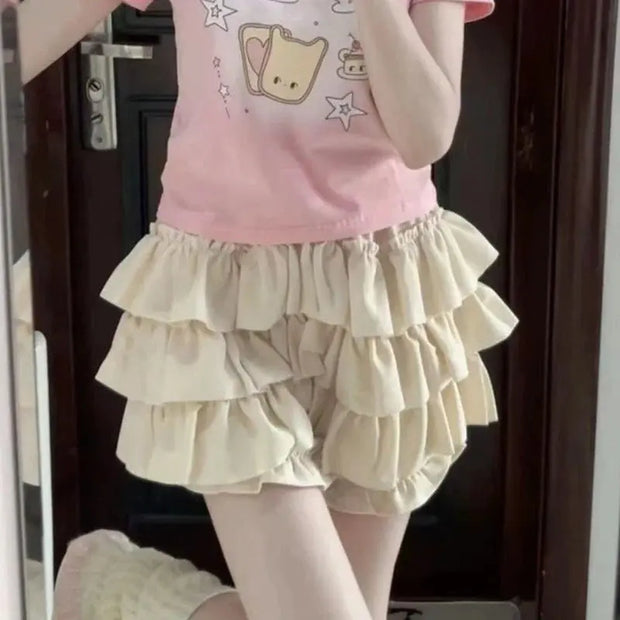 Falda Mini Con Volantes De Talle Alto - Tienda Kawaii