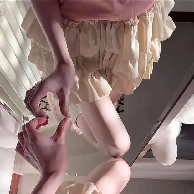 Falda Mini Con Volantes De Talle Alto - Tienda Kawaii