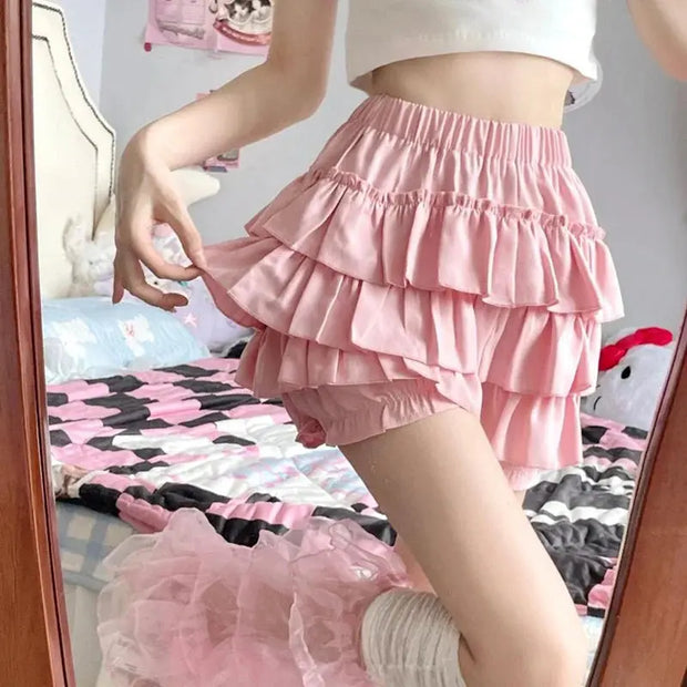 Falda Mini Con Volantes De Talle Alto - Tienda Kawaii