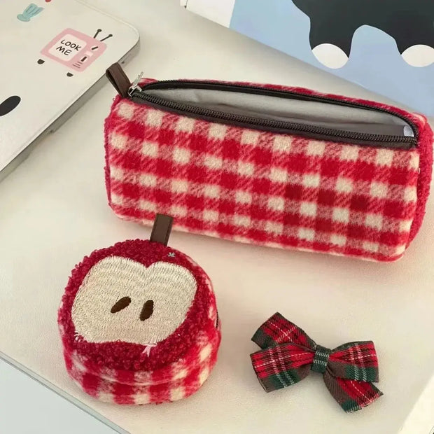 Estuche Kawaii Bordado De Manzanas Para Bolígrafos Y Monedas - Tienda Kawaii