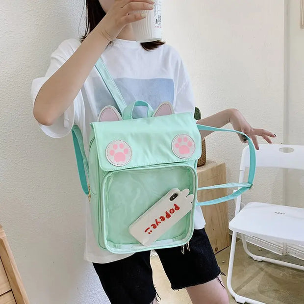 Mochila Kawaii con Orejas de Gato y Huella Pastel - Tienda Kawaii