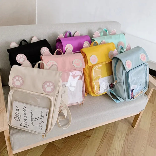 Mochila Kawaii con Orejas de Gato y Huella Pastel - Tienda Kawaii