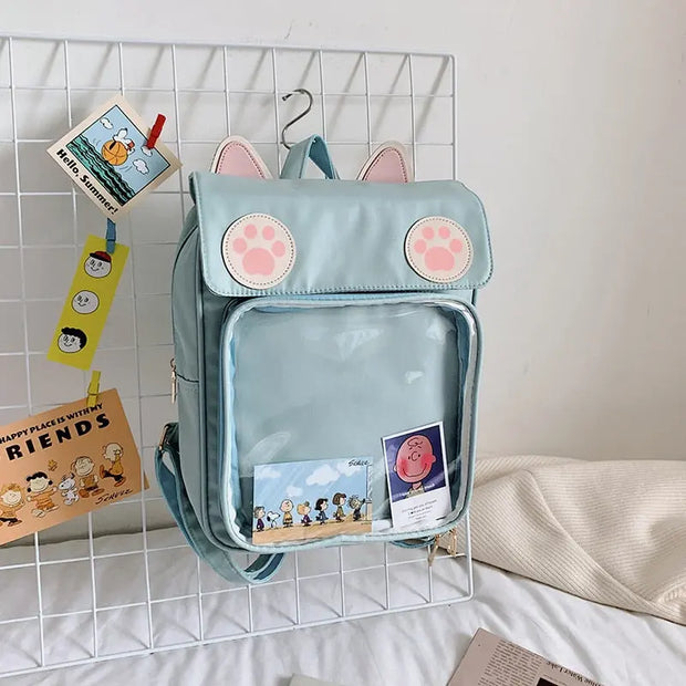 Mochila Kawaii con Orejas de Gato y Huella Pastel - Tienda Kawaii
