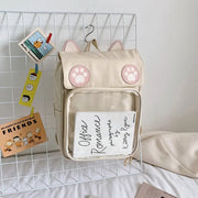 Mochila Kawaii con Orejas de Gato y Huella Pastel - Tienda Kawaii