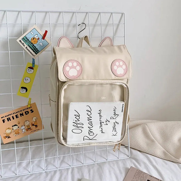 Mochila Kawaii con Orejas de Gato y Huella Pastel - Tienda Kawaii