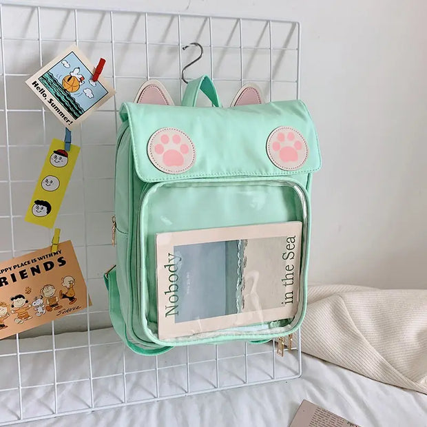 Mochila Kawaii con Orejas de Gato y Huella Pastel - Tienda Kawaii