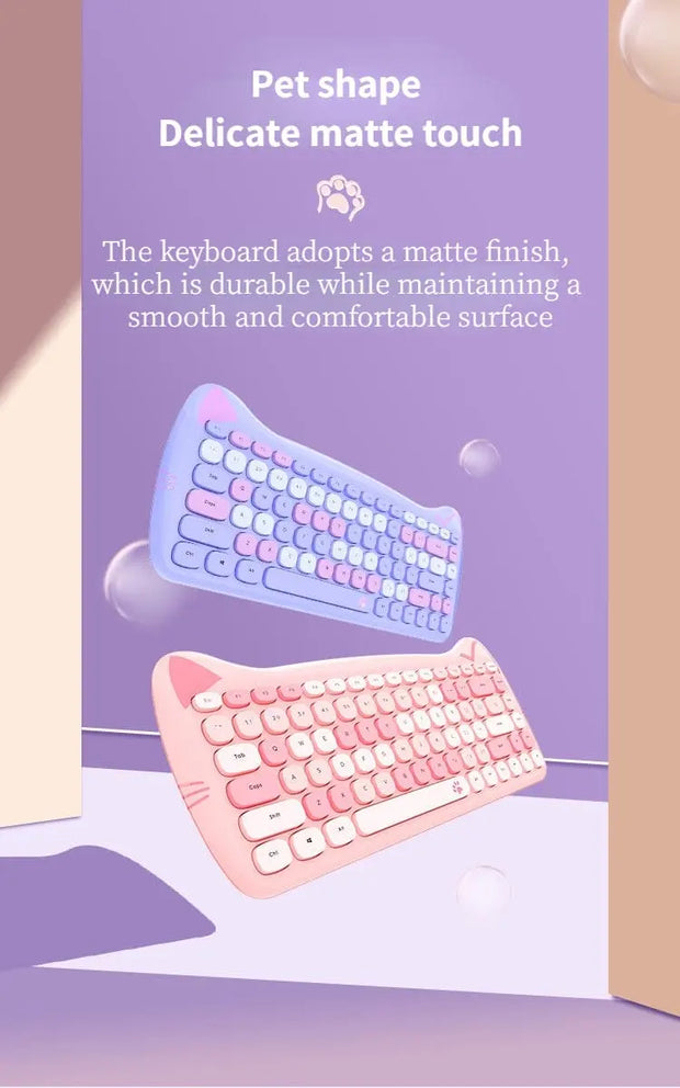 Teclado y Ratón Inalámbrico Kawaii con Diseño de Gato - Tienda Kawaii
