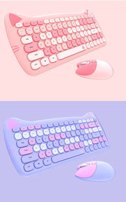 Teclado y Ratón Inalámbrico Kawaii con Diseño de Gato - Tienda Kawaii