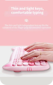 Teclado y Ratón Inalámbrico Kawaii con Diseño de Gato - Tienda Kawaii